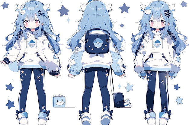 Anime Girl Character Design Turnaround Sheet Cute Kawaii Fashion Style Anime Character Model