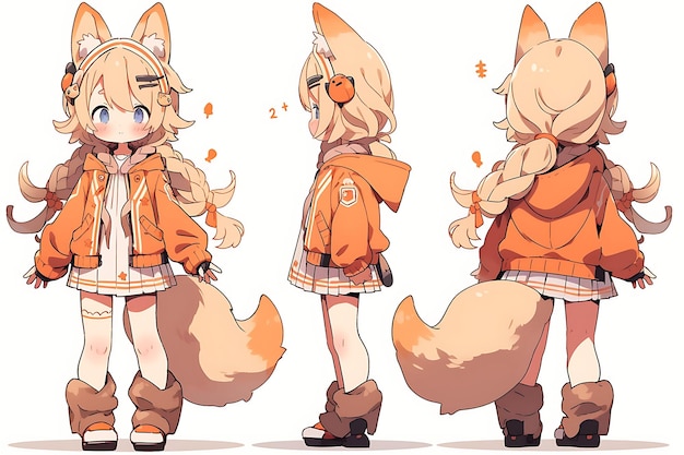 Anime Girl Character Design Turnaround Sheet Cute Kawaii Fashion Style Anime Character Model