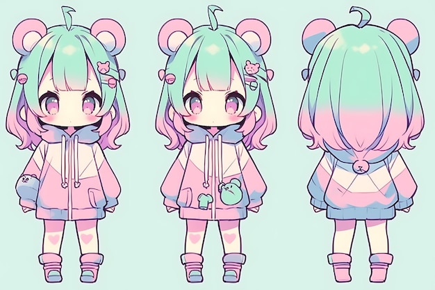 Anime Girl Character Design Turnaround Sheet Cute Kawaii Fashion Style Anime Character Model