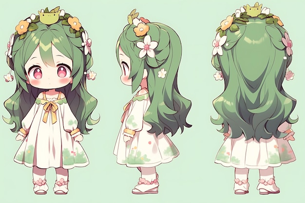 Anime Girl Character Design Turnaround Sheet Cute Kawaii Fashion Style Anime Character Model