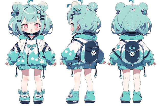 Anime Girl Character Design Turnaround Sheet Cute Kawaii Fashion Style Anime Character Model