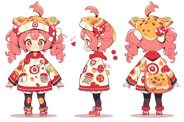 Anime Girl Character Design Turnaround Sheet Cute Kawaii Fashion Style Anime Character Model