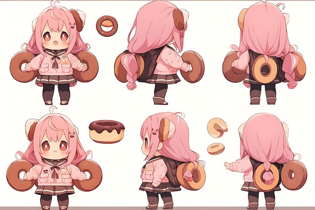 Anime Girl Character Design Turnaround Sheet Cute Kawaii Fashion Style Anime Character Model