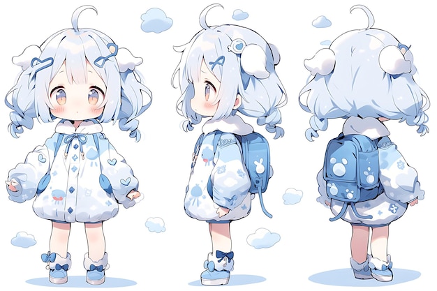 Anime Girl Character Design Turnaround Sheet Cute Kawaii Fashion Style Anime Character Model