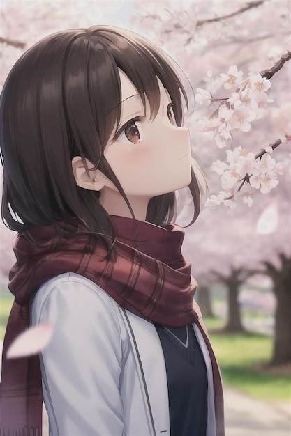 Anime girl looking at the cherry blossoms