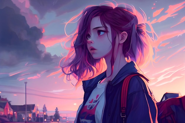 Anime girl looking into the distance Generative AI