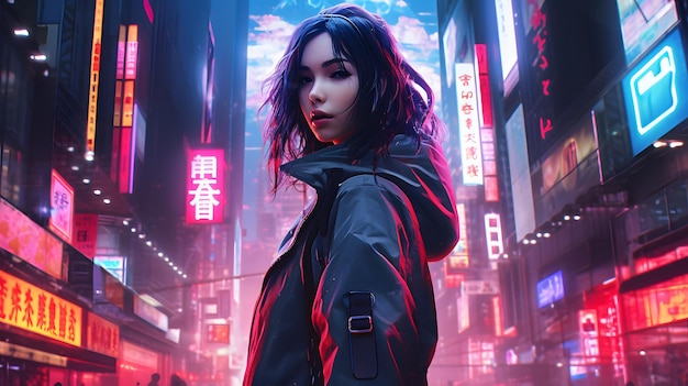 Anime Girl Neon Chronicles Cyberpunk Girls in the City