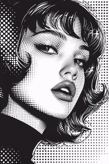 Photo anime girl portrait retro halfotne style bw colors generative ai