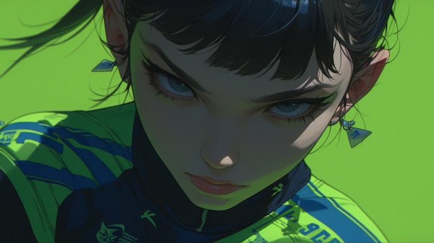 Anime girl portrait with intense stare Cyberpunk gaming digital art illustration