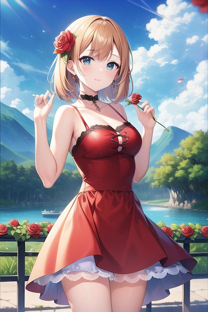 Anime girl in a red dress