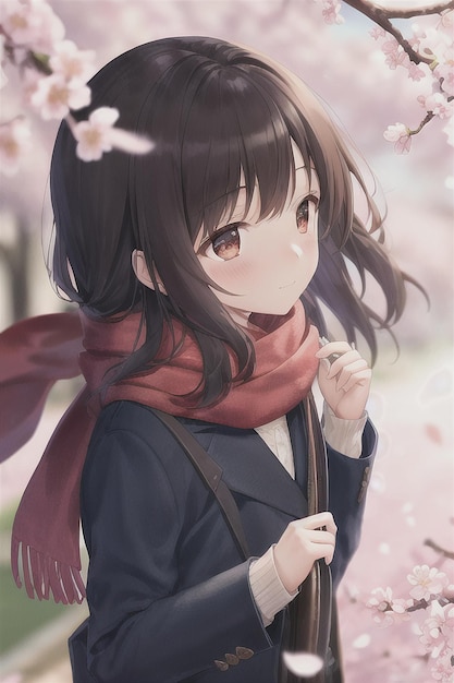 Anime girl in a red scarf