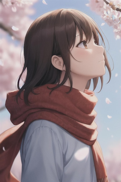 Anime girl in a red scarf