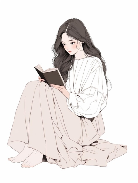 anime girl sitting on the floor reading a book generative ai