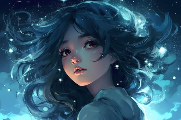 Anime girl star whisperer character fantasy fantastic illustration manga style generative ai