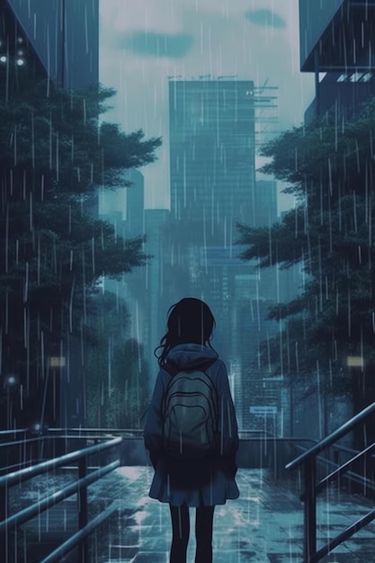 Anime girl walking in the rain wallpapers