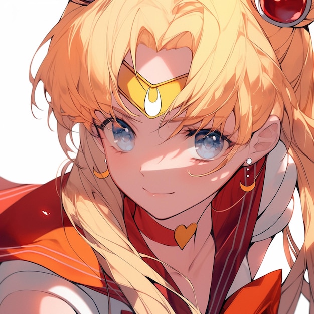 anime girl with blonde hair and blue eyes wearing a red cape generative ai