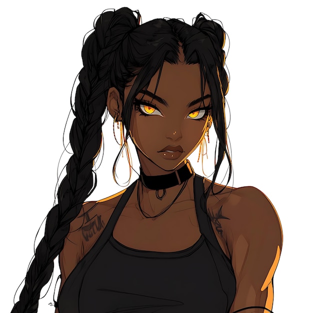 Anime Girl with Braids and Gold Eyes