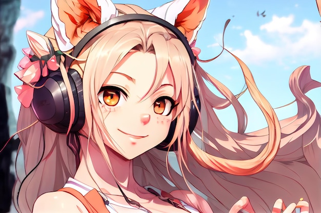 Anime girl with cat ears Generative AI