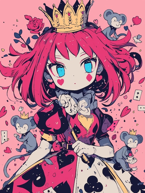 anime girl with a crown and a cat in her hands generative ai