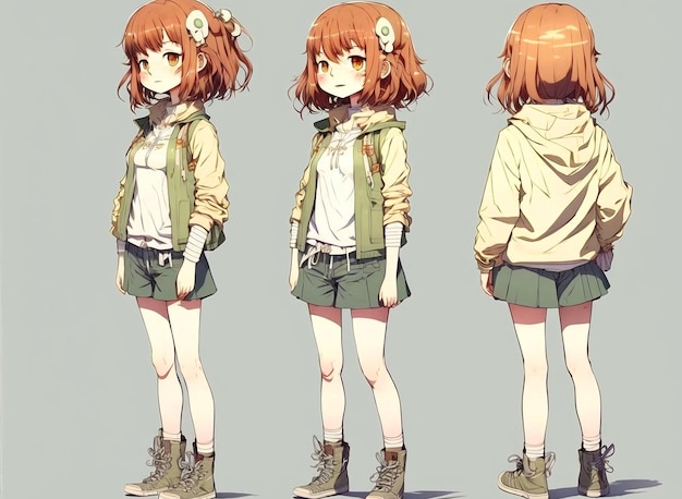 Anime girl with a green jacket and a yellow shirt