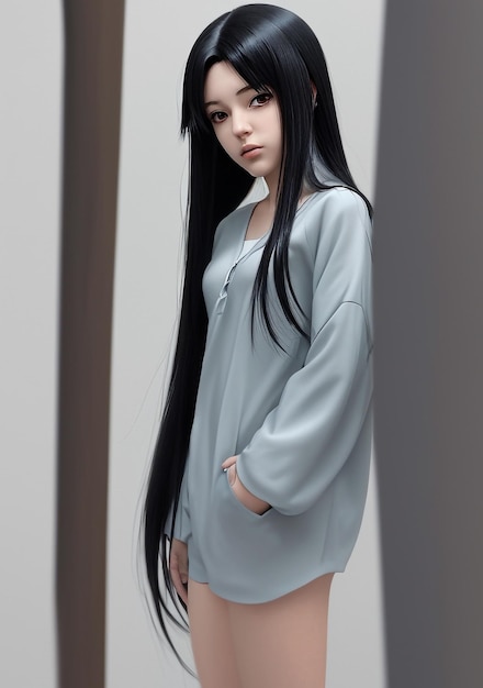 An anime girl with long flowing hair and a determined look