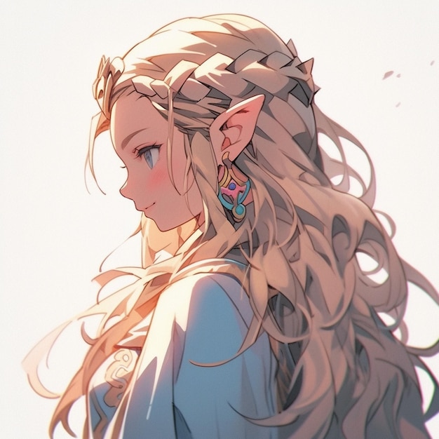 Anime girl with long hair and ear rings looking to the side generative ai