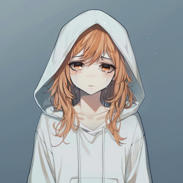 a anime girl with long hair and a hoodie that says anime on it