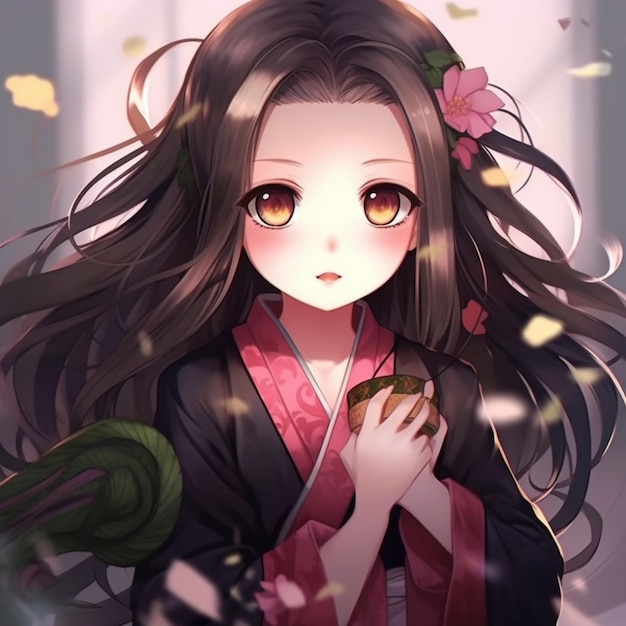 anime girl with long hair and a kimono in a kimono generative ai