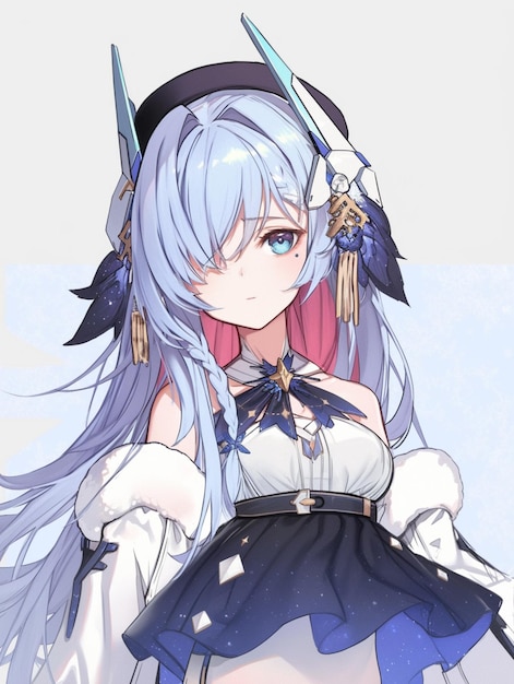 anime girl with long white hair and blue eyes wearing a white dress generative ai