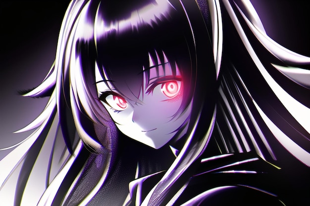 Anime girl with red eyes and a black hair