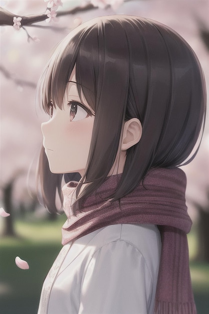 Anime girl with a scarf and scarf looking at the camera