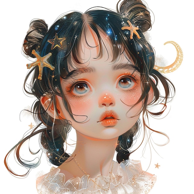 anime girl with stars and moon on her head generative ai