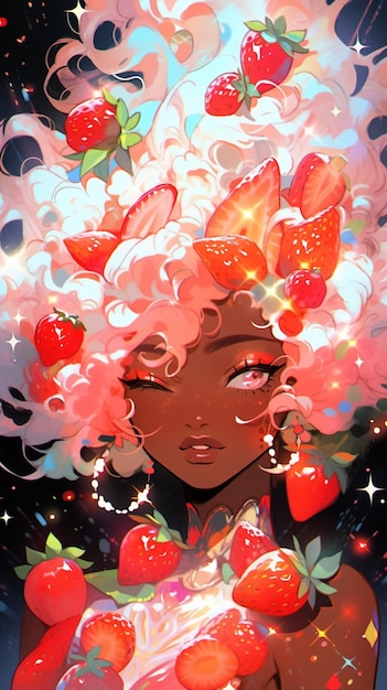 anime girl with strawberry hair and a cake with candles generative ai