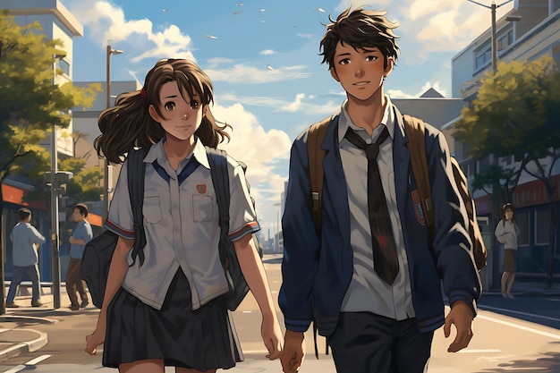 Anime Journey Colombian Students Walking to School