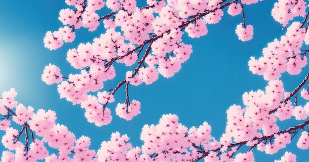 Anime sakura blossoms, pink sakura flowers on a tree in pink tones