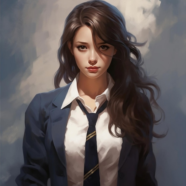 An anime school girl in uniform AI generated art