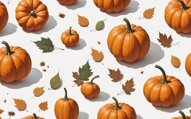 anime style autumn composition with fresh pumpkins on a white backdrop