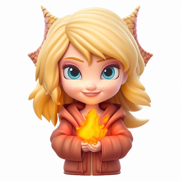 anime style figurine of a girl with a cat ears holding a fire generative ai