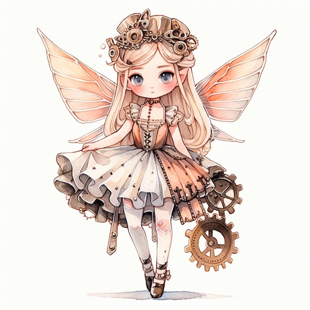 anime style illustration of a fairy with a clock and gears generative ai