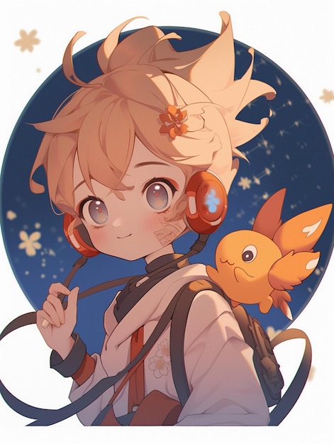 Anime style image of a girl with a backpack and a pokemon generative ai