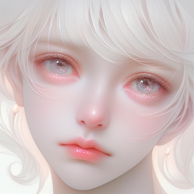 anime style image of a woman with white hair and pink eyes generative ai