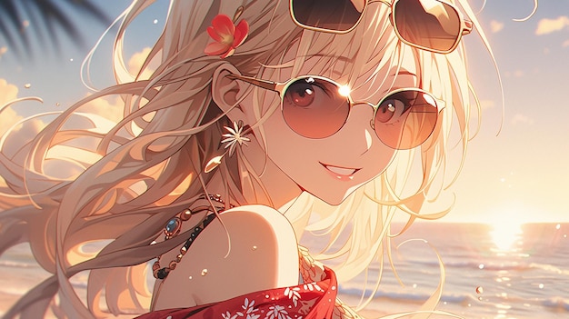 Anime Style kawaii girl in summertime