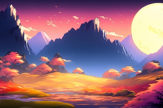 Photo anime style landscape background