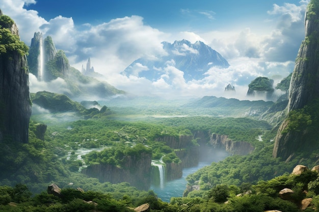 Anime style mountains landscape