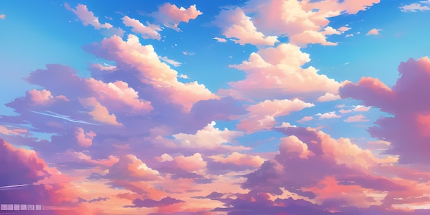 Anime Sunny Day Blue Sky Sun shine White Fluffy Clouds Bright Weather in Summer Season cartoon