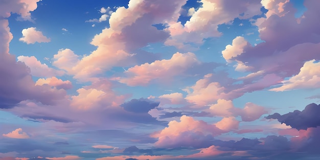 Anime Sunny Day Blue Sky Sun shine White Fluffy Clouds Bright Weather in Summer Season cartoon