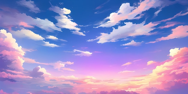 Anime Sunny Day Blue Sky Sun shine White Fluffy Clouds Bright Weather in Summer Season cartoon