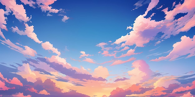 Anime Sunny Day Blue Sky Sun shine White Fluffy Clouds Bright Weather in Summer Season cartoon