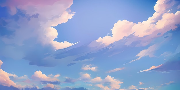 Anime Sunny Day Blue Sky Sun shine White Fluffy Clouds Bright Weather in Summer Season cartoon