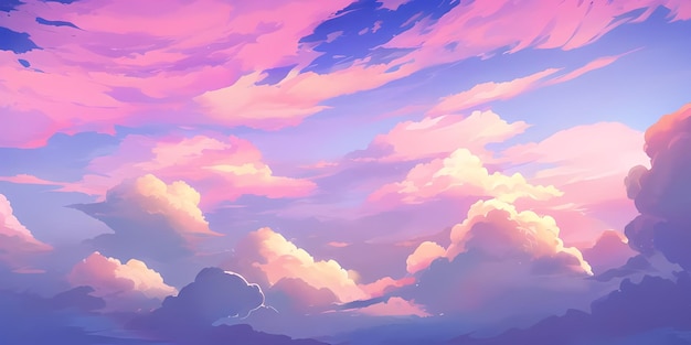 Anime Sunny Day Blue Sky Sun shine White Fluffy Clouds Bright Weather in Summer Season cartoon